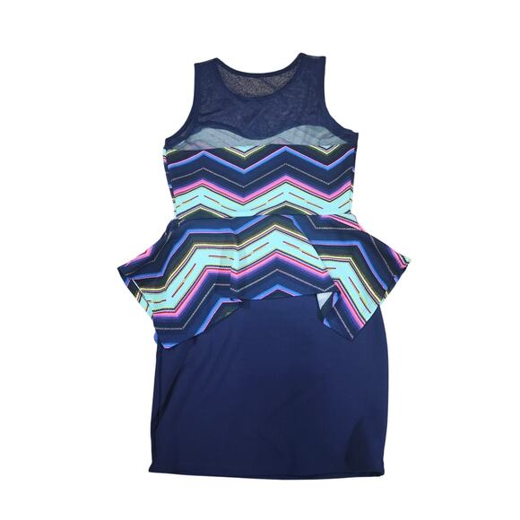 Vtg B Famous USA Futuristic Mini Tiered Peplum Neon Dress L Clubwear Whimsygoth - Picture 5 of 8